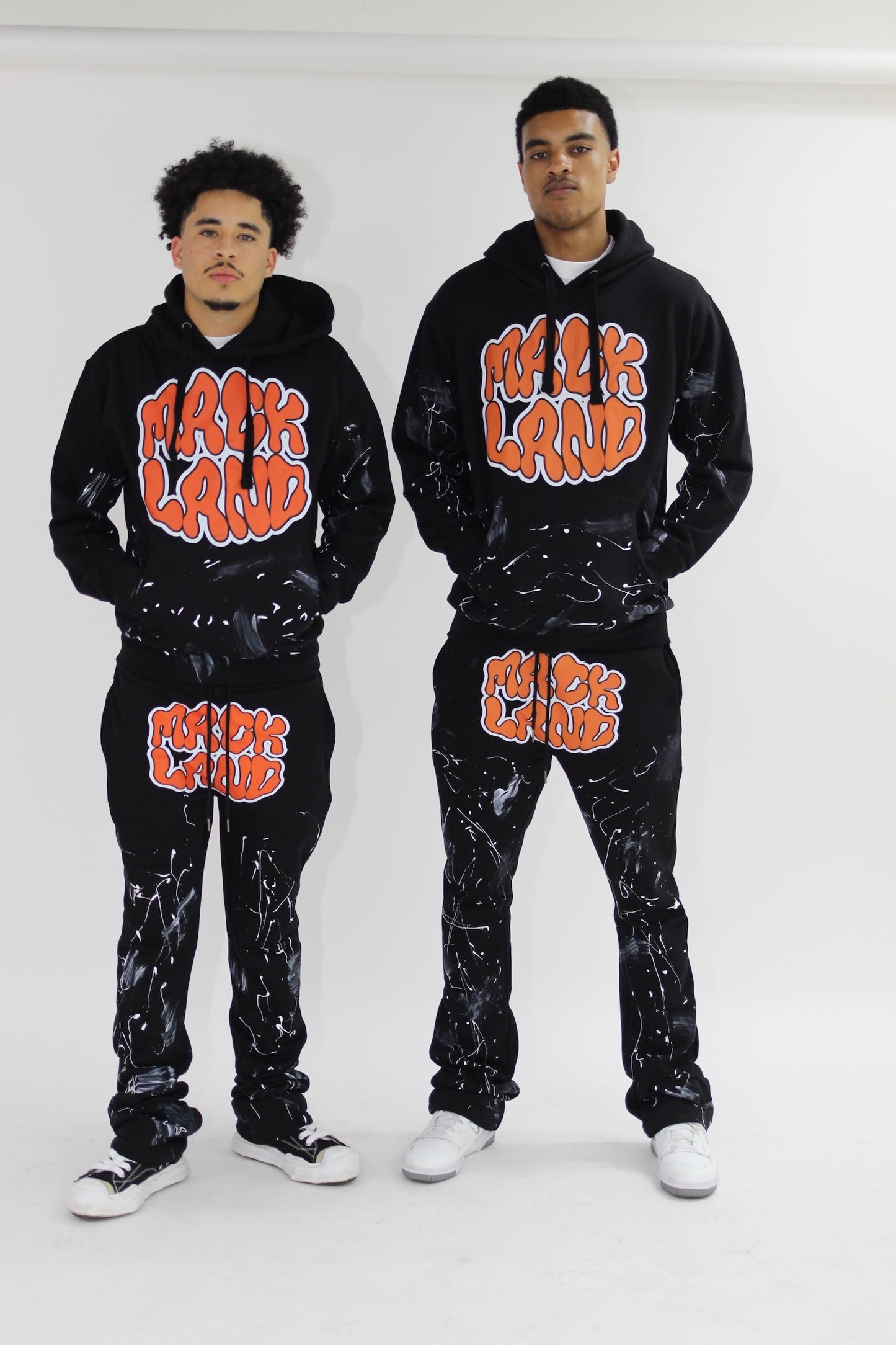 MACKLAND ORANGE BLACK FLARE PAINT SWEATSUIT