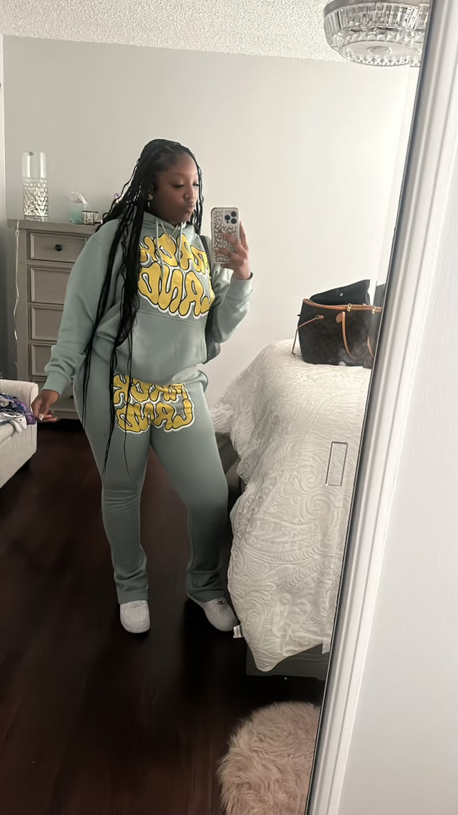 TEAL YELLOW FLARE SWEATSUIT
