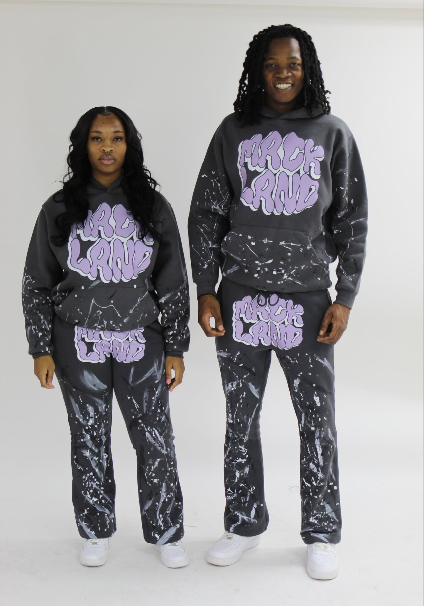 PURPLE CHARCOAL FLARE PAINT SWEATSUIT