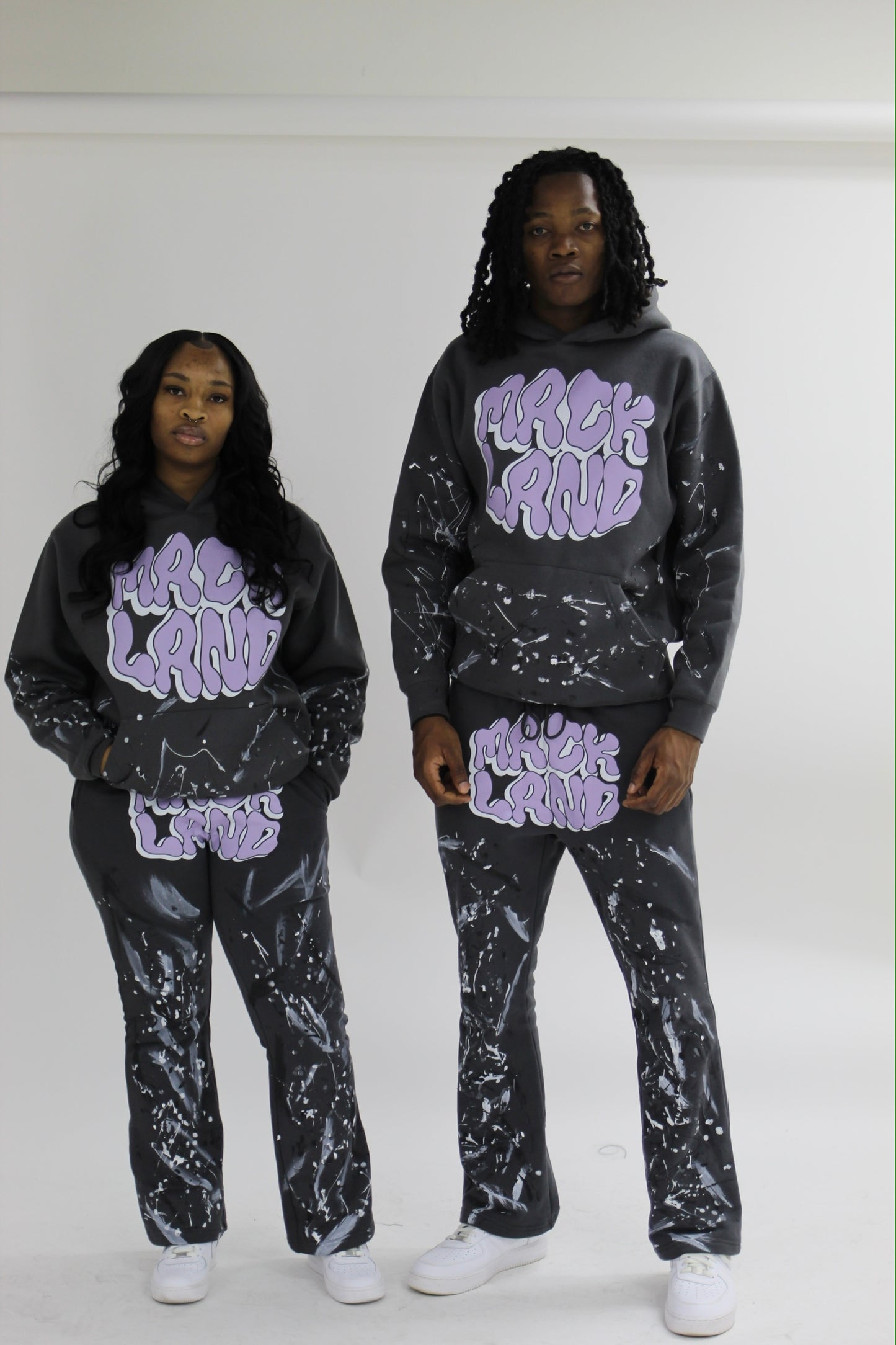 PURPLE CHARCOAL FLARE PAINT SWEATSUIT